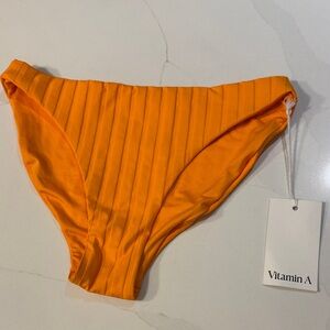 Vitamin A Bright Orange Ribbed Bikini Bottom
